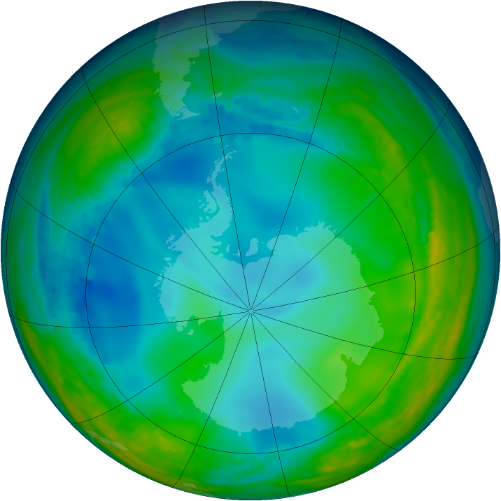 Antarctic ozone map for 15 June 1992
